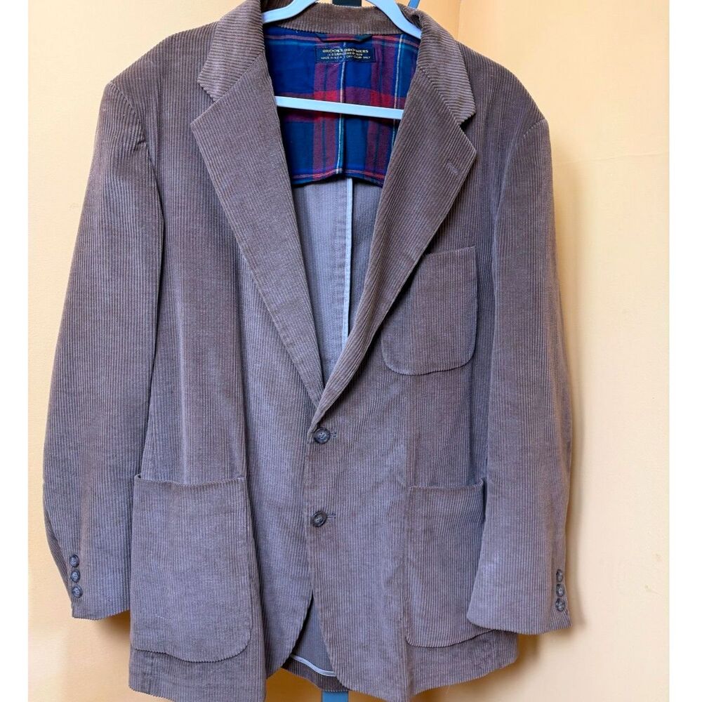 Vintage Brooks Brothers Corduroy Blazer with Plaid Lining Multiple Pockets Sz L